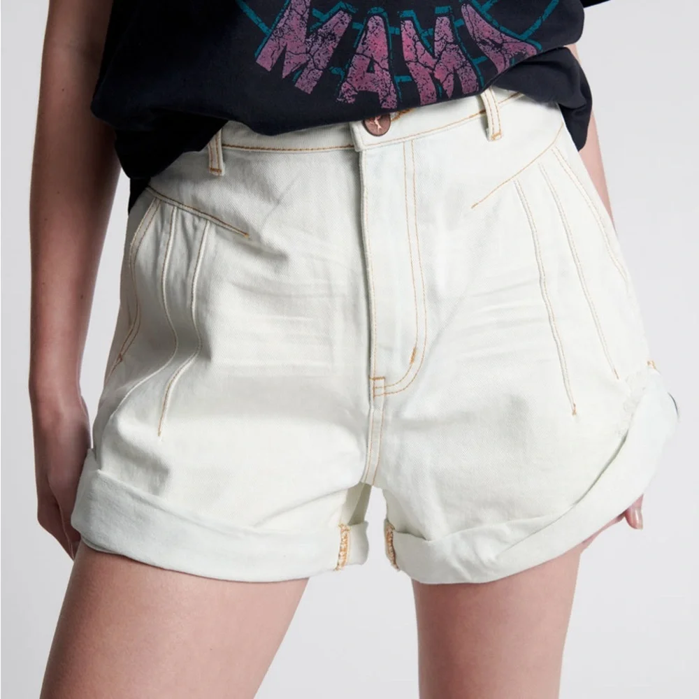 One Teaspoon Xanthe Streetwalkers High Waist 80’s Denim Shorts- Off White